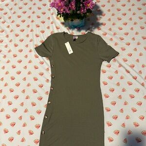 Francesca's Deep Moss Green Ribbed Mini Dress Short Sleeve Size XS NWT